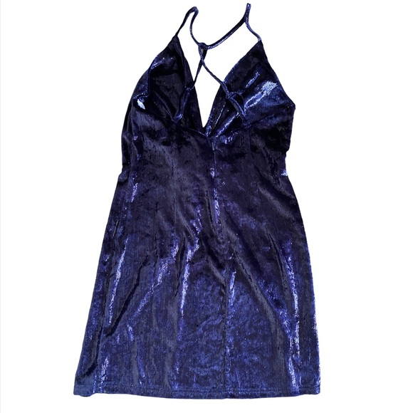 Lulus NWT Stunning Ways Navy Blue Velvet Mini Dress Size Small - Picture 3 of 5